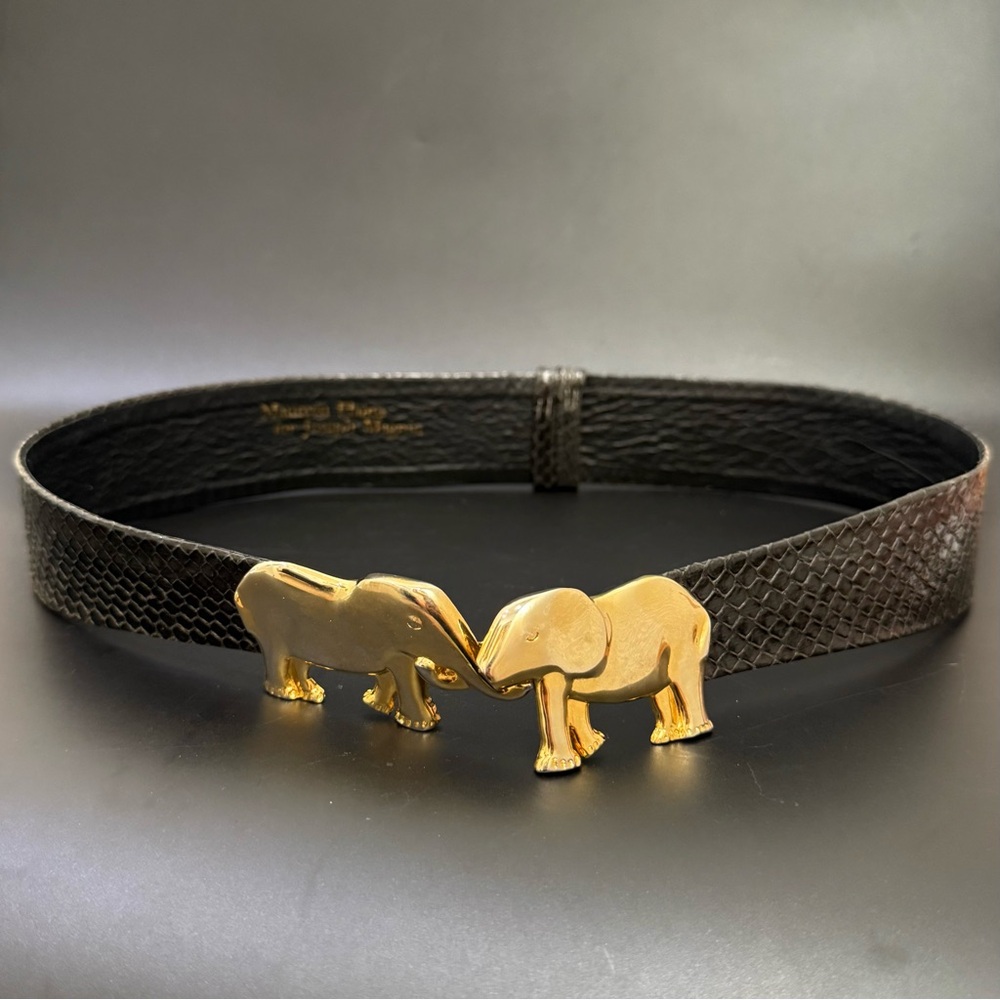 Vintage Maureen Elaine for Joseph Magnin Gold-tone Elephant Buckle Belt Waist 32